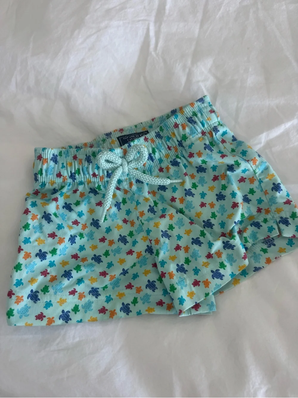 Light Blue Boy Swim Shorts with Multicolor Turtle Print
